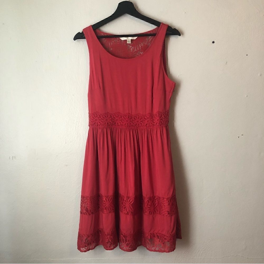 LC Lauren Conrad red sleeveless knee length lace dress